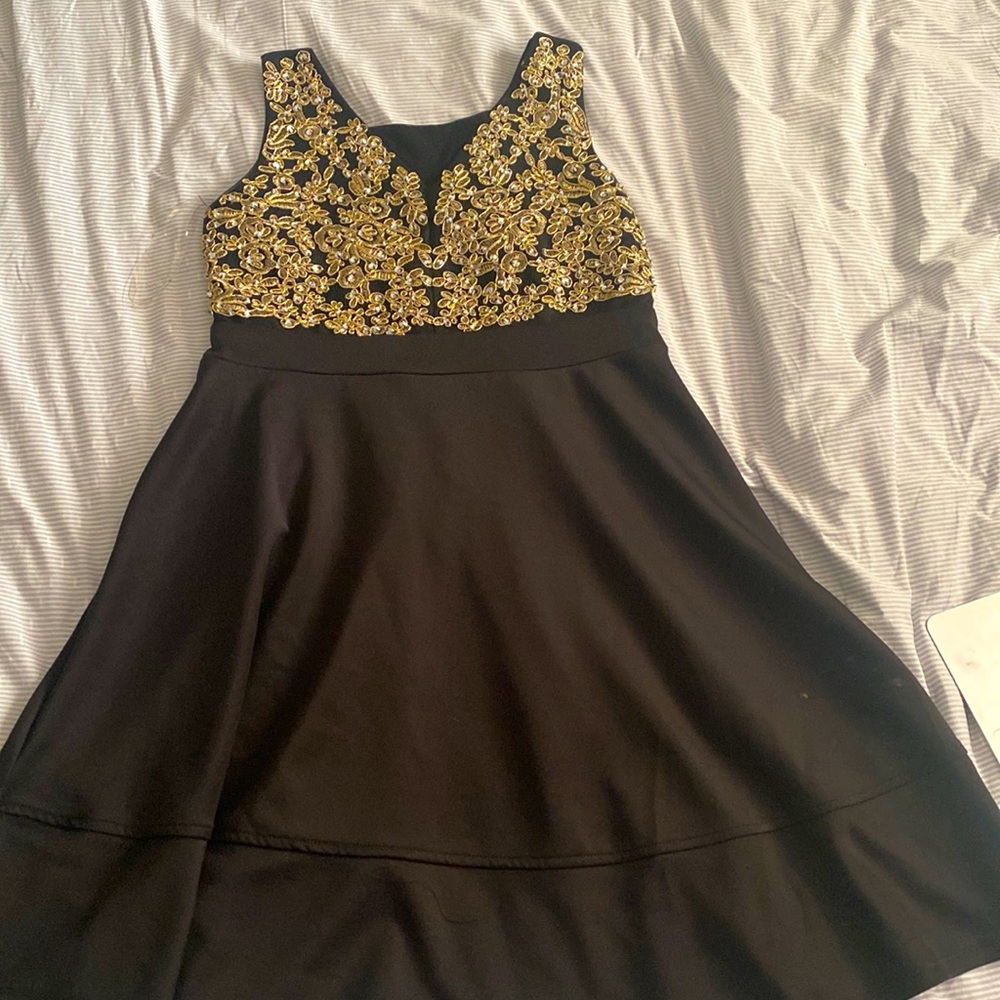 Black Dress with Embroidery on Chest